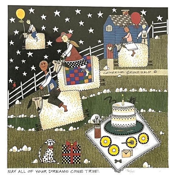 Catherine Grunewald signed folk art print May All of Your Dreams Come Tr… - Picture 4 of 7